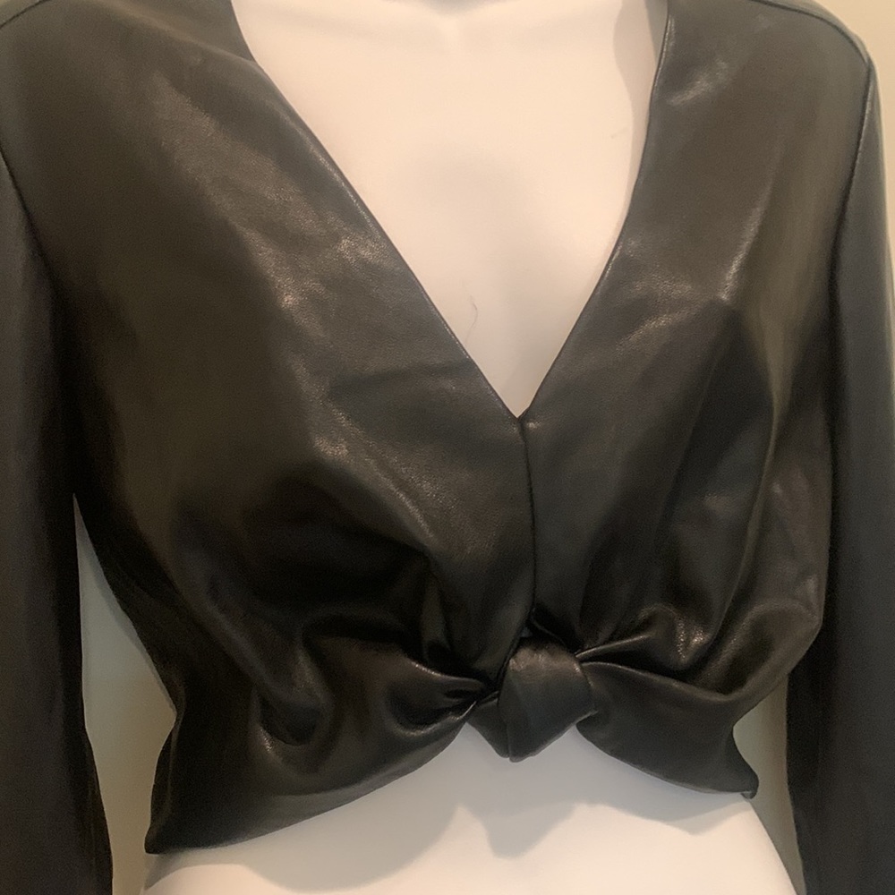 Bebe black faux leather cropped long sleeve top